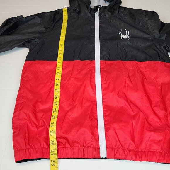 SPYDER Windbreaker Jacket Men M Red Black ColorBlock Outdoors Full zip Hooded - Picture 10 of 13